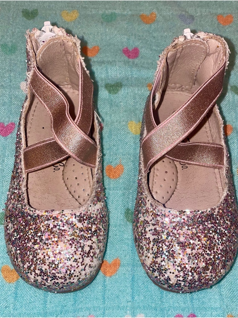 A Bear Co- Girls' Sparkle Cross-Strap Ballet Flats - Pink Glitter